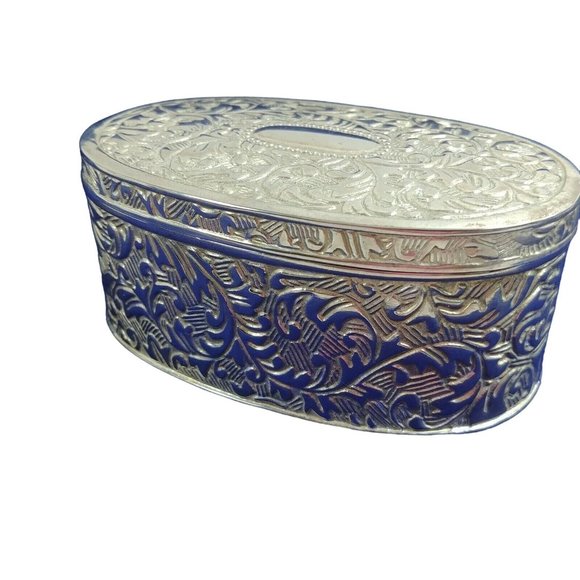 Trinket Vanity Jewelry Earring Box Embossed Metal Scroll Design Velvet Lined - Picture 4 of 12